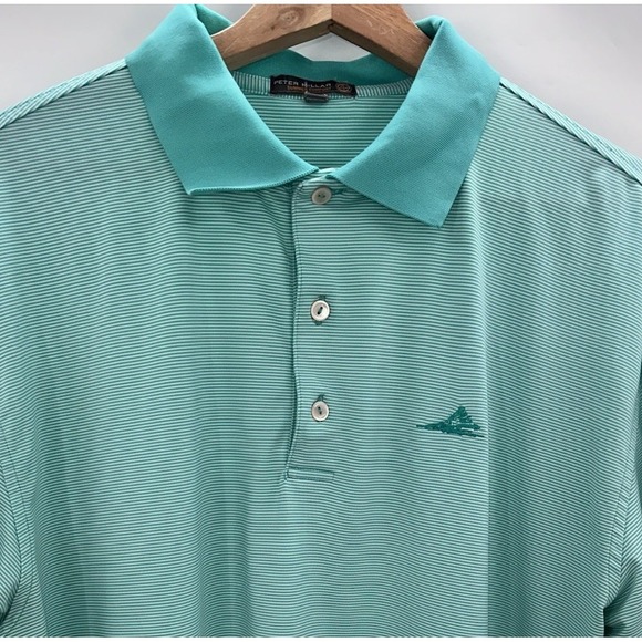 Peter Millar Summer Comfort Polo Golf‎  Mens Large teal Green White Pin Striped - Picture 1 of 7